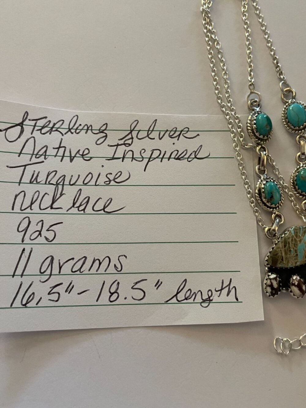 NEW Sterling Silver Necklace Turquoise Dainty Minimalist Lightweight 16.5-18.5" - Picture 7 of 12